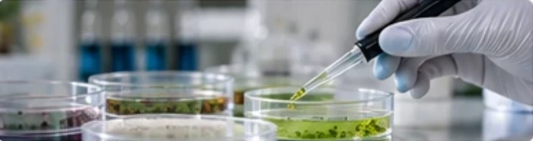 Petri dishes being inoculated with a pipette